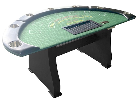 Full Size Blackjack Table with Wood Slab Legs and Green Layout, 72" x 36" main image